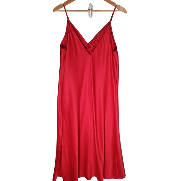 Natori Maxi Slip Dress Womens Large Red Satin Y2K Flowy Elegant Fiery Siren - Picture 7 of 8